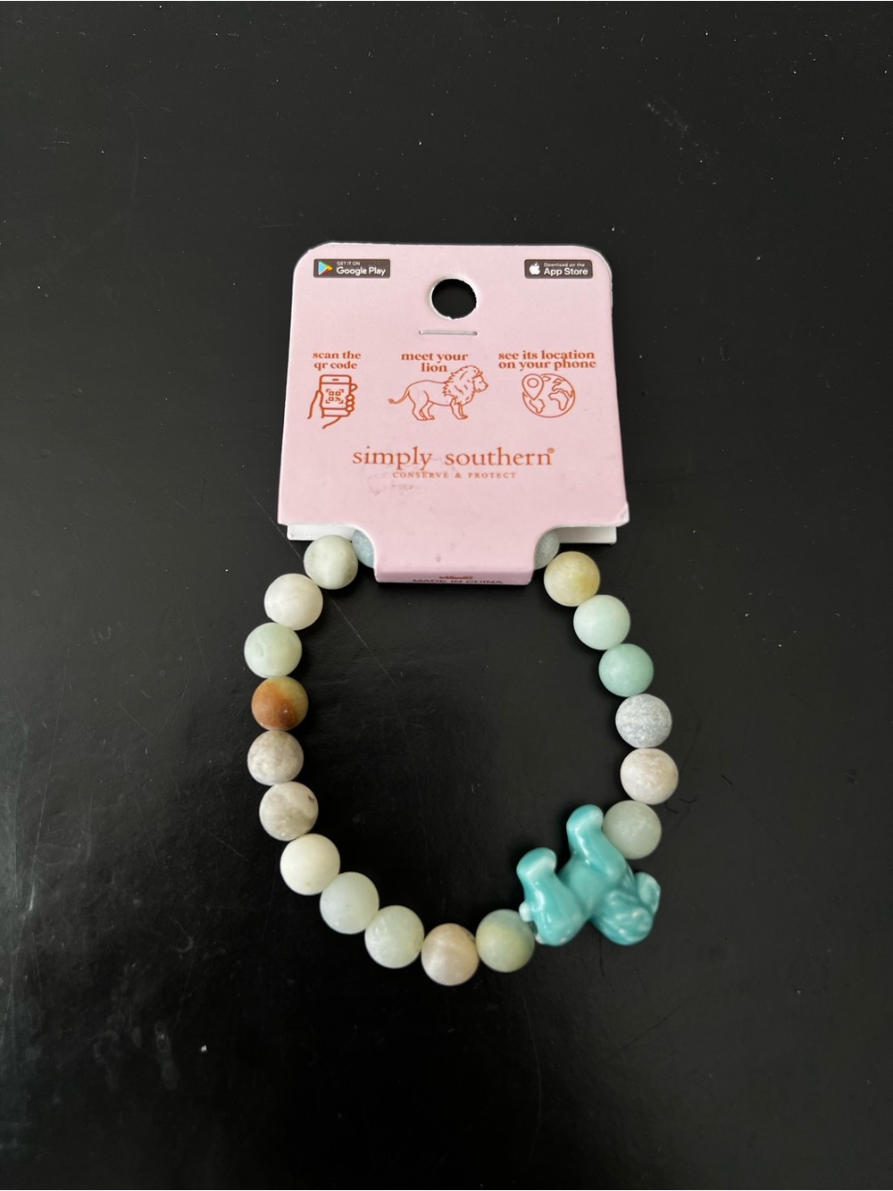 Simply Southern Track Bracelet Lion Turquoise Stretch Beaded Bracelet - NEW